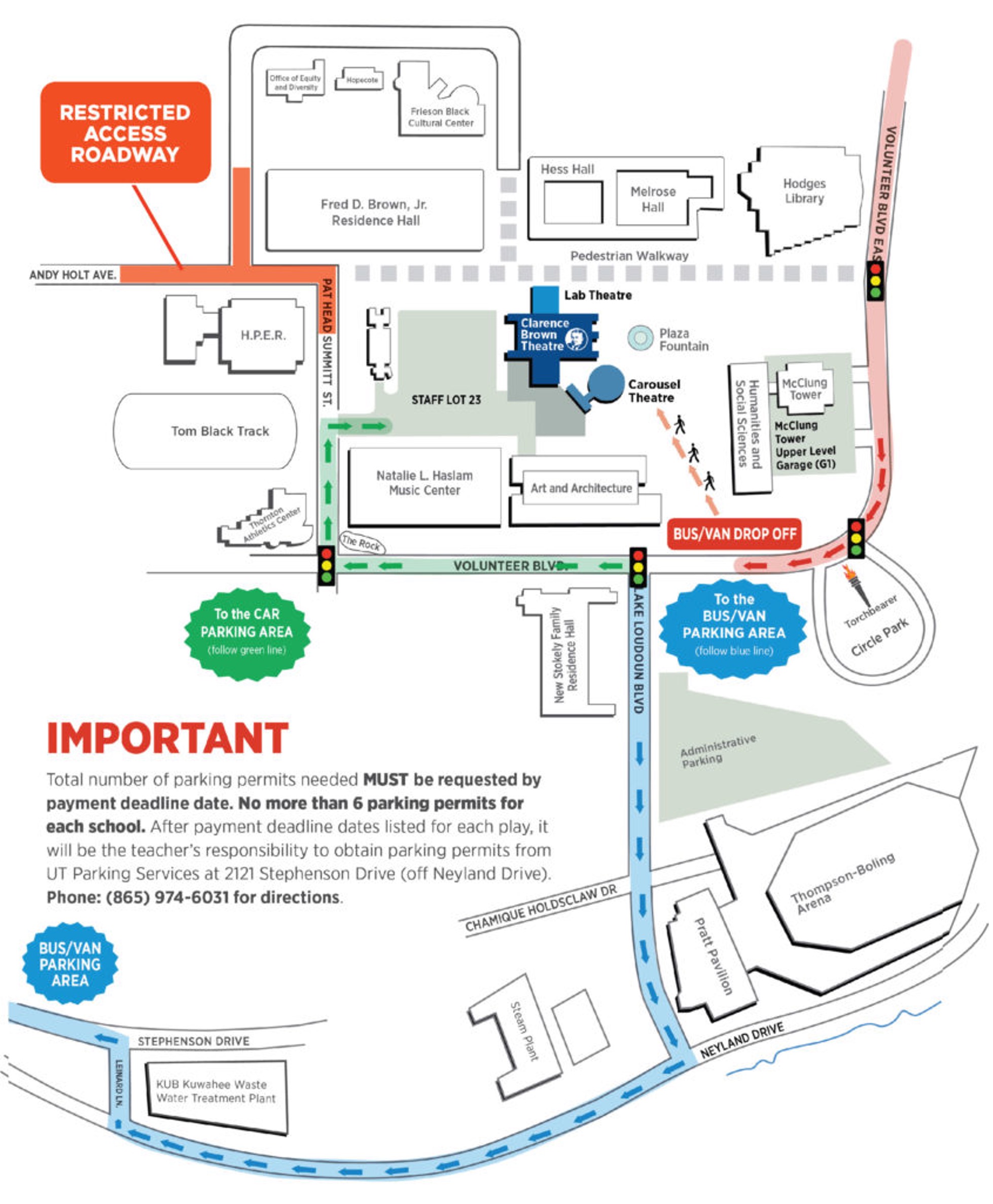 UT Campus map for Student Matinee parking