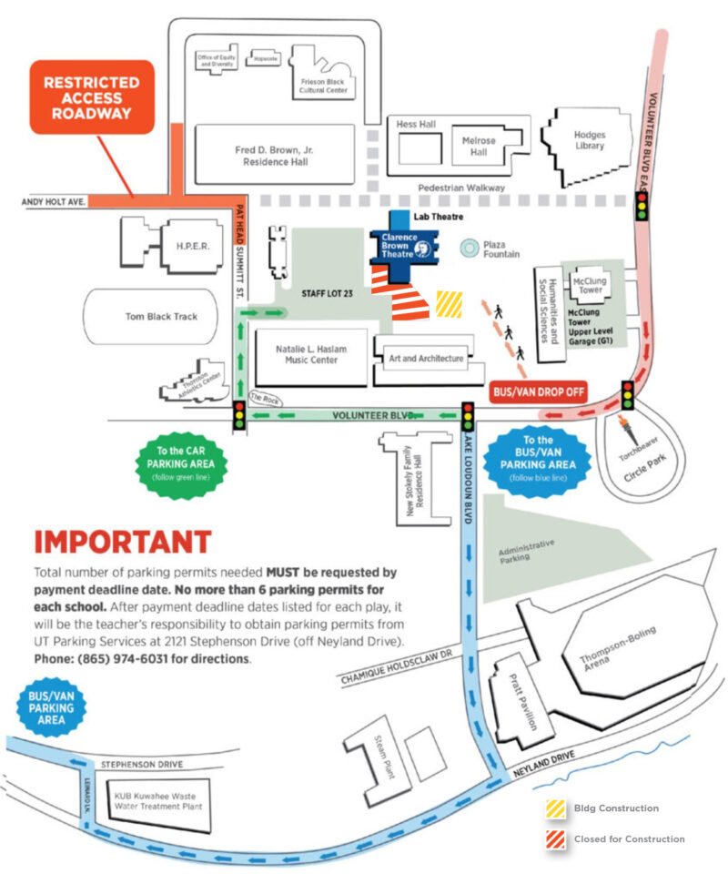 UT parking map for Student Matinee groups